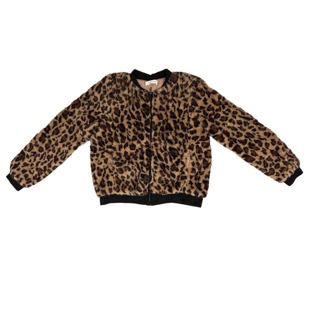 Mustard Seed Women's Leopard Print Faux Fur Bomber Jacket in Size Small